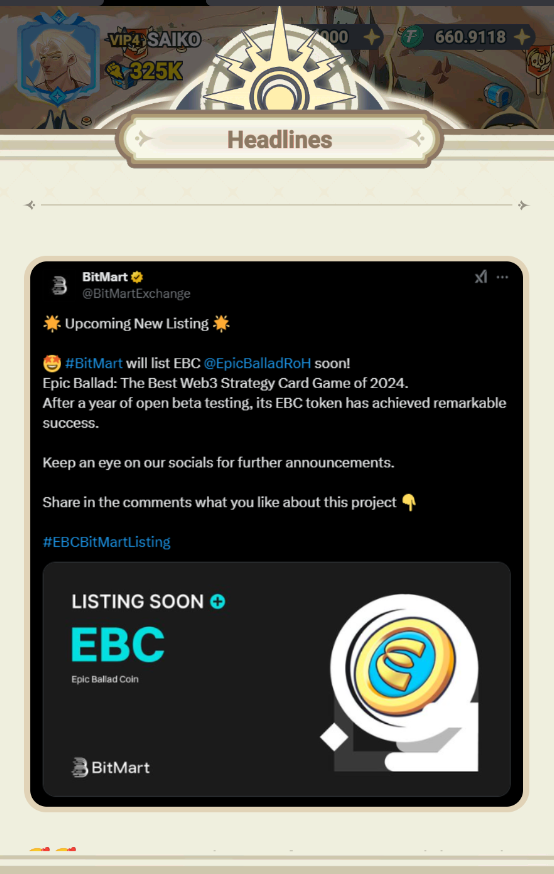 Epic Ballad — 1º Aniversário! 
Bônus registration: headline.nexgengame.co/#/register?lan… 🔥

#BlockchainGaming #NFT #NFTs #NFTCommunity #nftart #NFTGiveaway #GamingCommunity #token #gamedevelopment #gamedev #Crypto #cryptocurrency #Criptomonedas #Cripto #CryptoTrading #CryptoGaming #Airdrop
