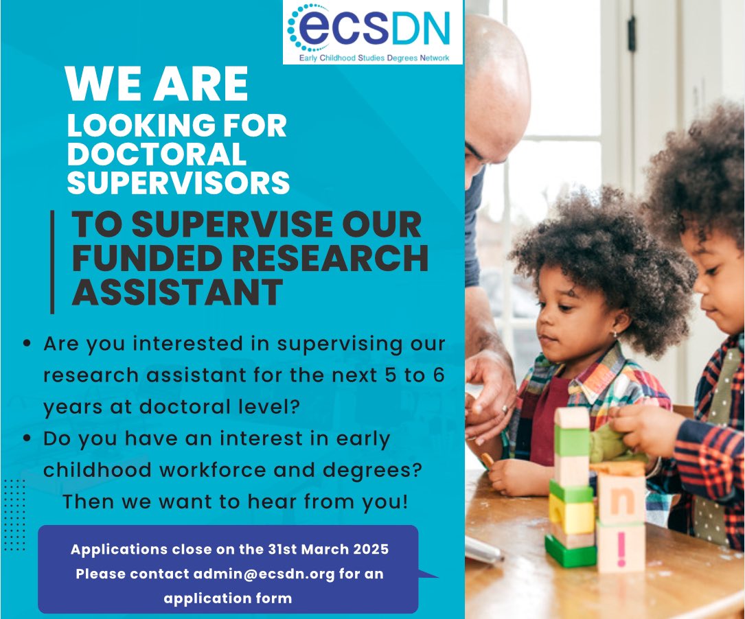This is phase 1 of our commitment for sustainability of our Early Childhood Studies Degrees as we embark on supporting and funding a research assistant. We are looking for doctoral supervisors in Early Childhood. Please email admin for an application form &amp; more information.