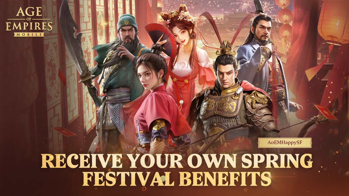 🏮🧧Happy Spring Festival, Governors!

🎉The Age of Empires Mobile community has a special New Year's treat for you!🎁 Claim your exclusive Spring Festival gift now: AoEMHappySF

🩵Whether you're celebrating Spring Festival today or not, we wish you good health, happiness, and