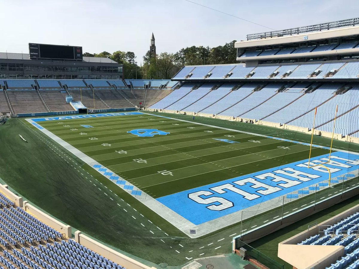 The University of North Carolina is beginning the process of converting their football field back to natural grass. The footprint, which will include a synthetic turf perimeter, will mirror the look of Kenan Stadium's natural grass field from 2017-19: shorturl.at/4StaI