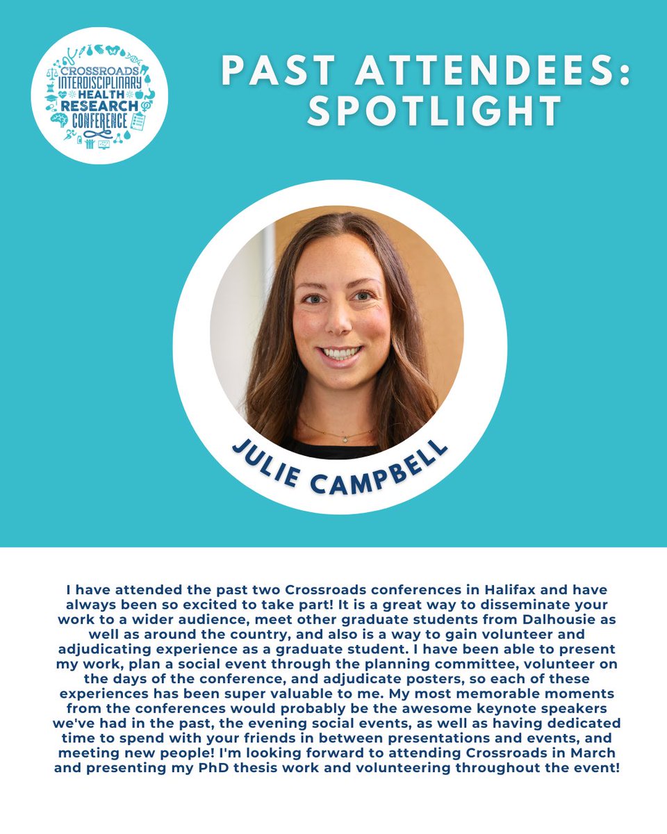 Up next… 🔬

We have Julie Campbell a PhD in Health student who will be attending the conference for her third time this year!

#dalcrossroads 🩵
