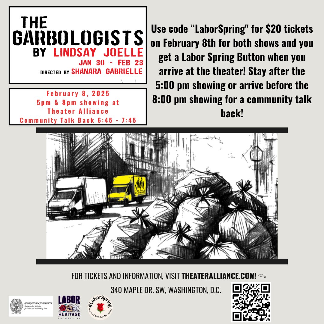 GeorgetownKILWP's tweet photo. Join @TheaterAlliance for a #laborspring presentation of The Garbologists! Buy your tickets now 🔗https://t.co/qTIvQyEMTe https://t.co/hoFGteC6iS