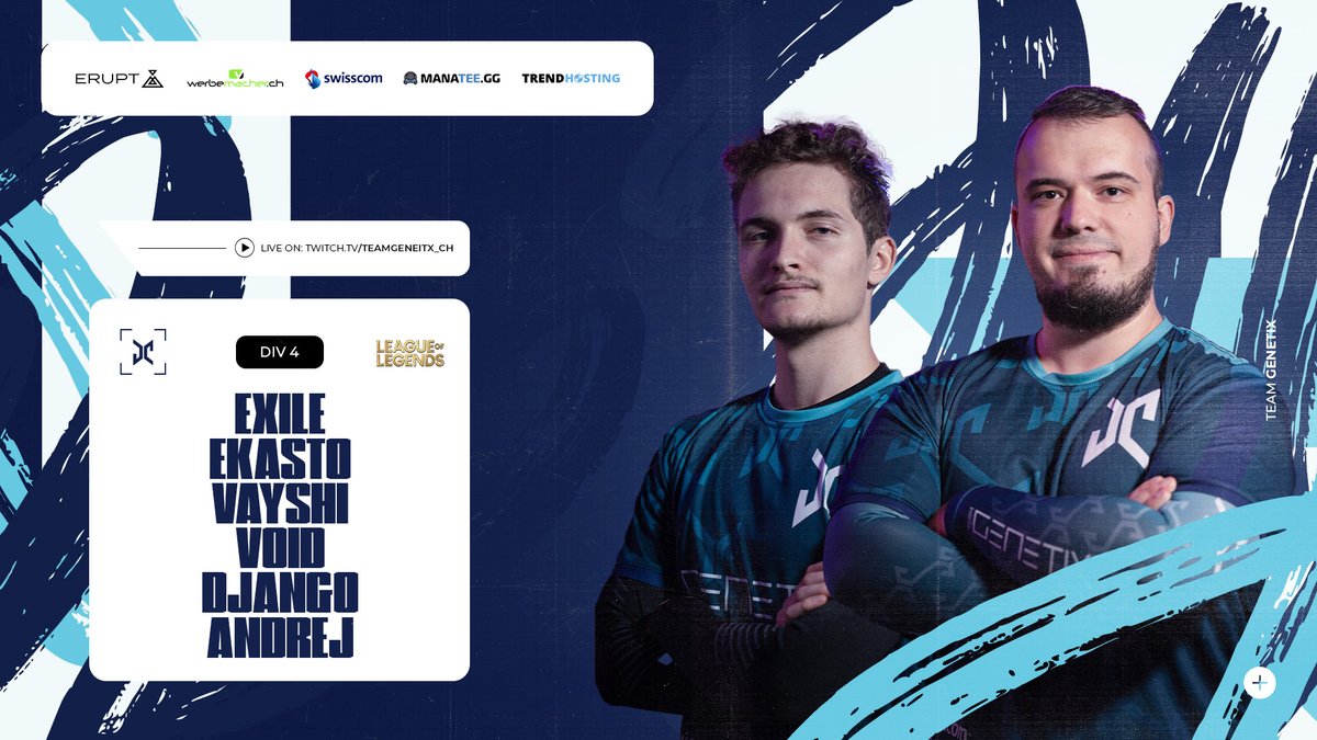 🔥 MATCHDAY  Prime League Div 4🔥

Our League of Legends  team is back on the Rift! 🏆 Who’s ready for some action?

🆚 MAN!AC Backseat Gaming
📅 29.01.2025 | 🕒 20:00
📺 ttv/teamgenetix_ch

👊 Starting Lineup
🛡️ Top: <a href="/exileeuw/">Balkarn17</a> 
⚔️ Jungle: <a href="/GNXvoid/">GNXvoid</a> 
🎯 Mid: <a href="/EkastoLive/">Ekasto</a> 
🏹 ADC: