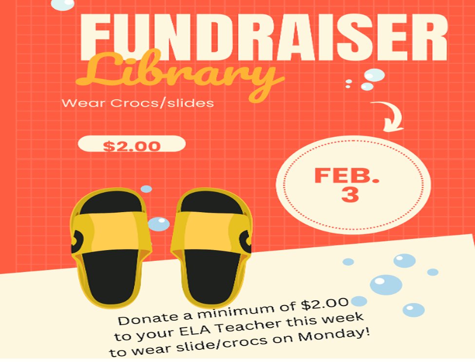 Donate $2.00 this week to help build libraries and you get to wear crocs/slides on Monday <a href="/NNMSWildcats/">NNMS</a> <a href="/NNMSPTO/">NNMS PTO</a> <a href="/collierschools/">Collier County Public Schools</a> #scholastic