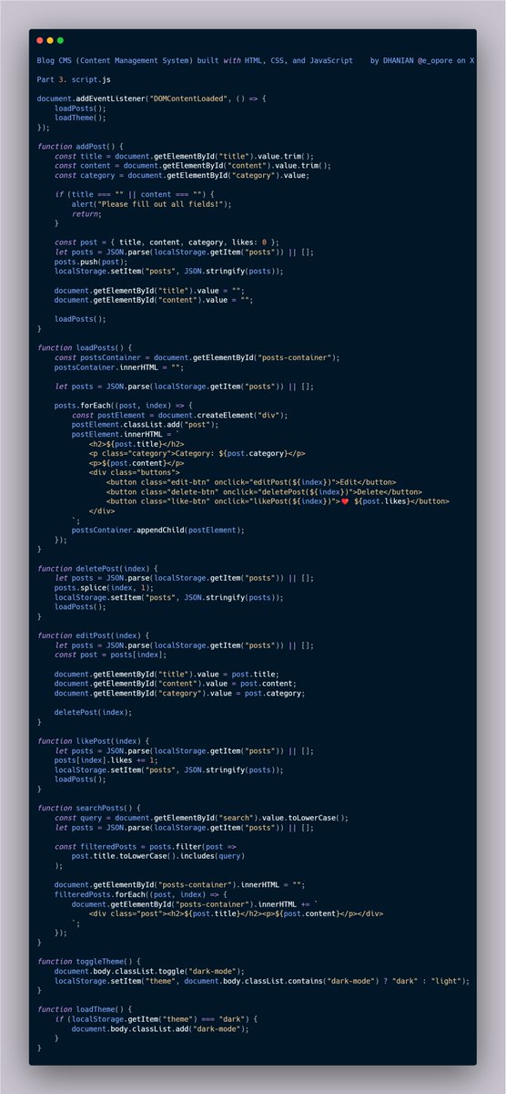 e_opore's tweet image. Building a Blog CMS (Content Management System) built with HTML, CSS, and JavaScript