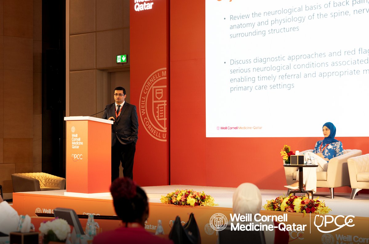 A standout presentation at #UPCC2024 came from Dr. Salman Al-Jerdi, Assistant Professor of Neurology and Director of the Neurology Clerkship at Weill Cornell Medicine-Qatar, who delivered an insightful lecture on a heavily prevalent topic: back pain.

His session engaged