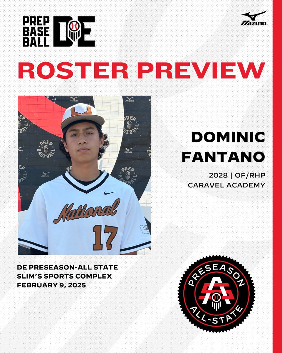 PrepBaseballMD's tweet photo. ⭐ DE Preseason All-State ⭐

✅ '28 OF/RHP @Dom_Fantano (@CaravelBASE) has accepted his invite for the #DEPAS

Full Profile 👉 https://t.co/A93rP2cxq9

Request your invite 👉 https://t.co/89W5Zf57a8 https://t.co/OAK5mHe3mN
