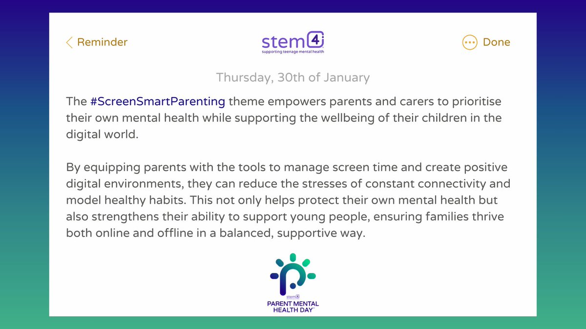 stem4org's tweet photo. 💙 Today is #ParentMentalHealthDay ! 💙
This year's #ScreenSmartParenting theme encourages parents and carers to prioritise their own mental health while guiding children through the digital world. 🌍📱
Find tools & resources at https://t.co/bgg4F7SG02.
#PMHD https://t.co/9PQElOlSde