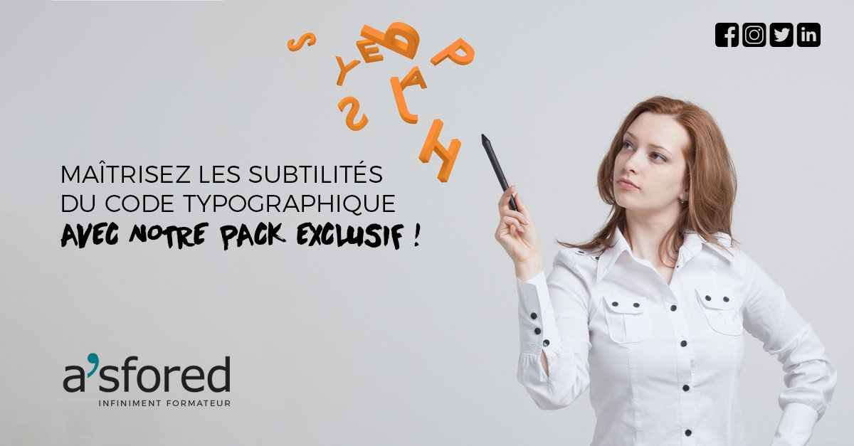 Maîtrisez le code typographique avec notre pack e-learning exclusif !
4 formations e-learning, 12 heures de contenu, pour seulement 150 € TTC !
Offre limitée : 150 € au lieu de 240 € TTC !
 💡Inscrivez-vous dès maintenant 
👉bit.ly/4jE5HAW