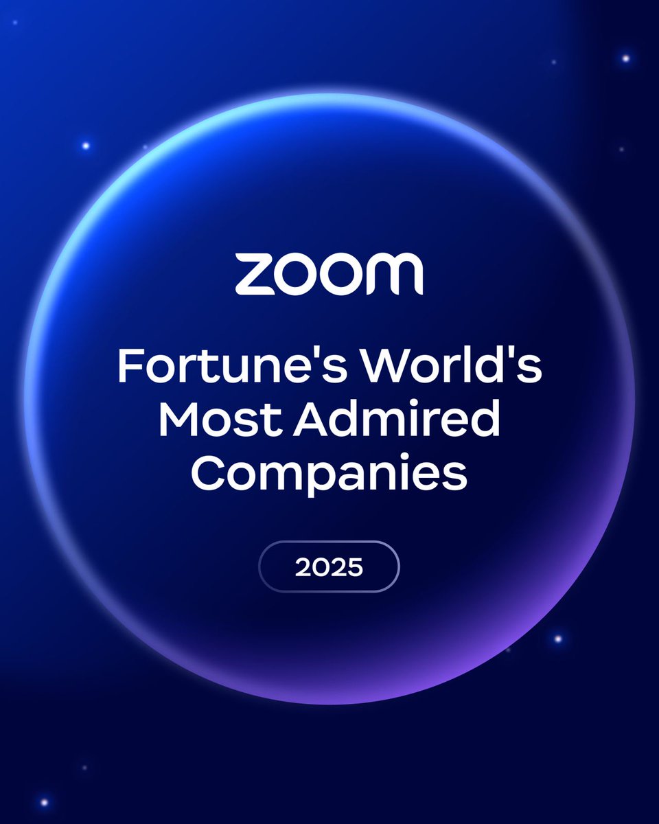 We are so proud to be recognized by <a href="/FortuneMagazine/">FORTUNE</a> as one of the World’s Most Admired Companies again 🎉

Being included in this list for the fourth year in a row is a testament to the unwavering dedication of all our amazing Zoomies, our partners, and our Zoom community 💙

To