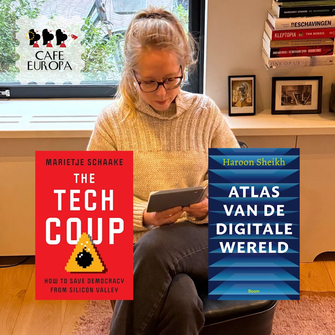 CafeEuropaEU's tweet photo. 📚 @annettevansoest tipt 'Atlas van de digitale wereld' van @HsheikhH &amp; 'Tech Coup' van @MarietjeSchaake 

‘Twee boeken die aantonen hoe ver de digitale wereld doordringt in alle aspecten van ons leven’ 

🎧 Luister Café Europa via je favo podcastapp zoals https://t.co/atKqGwRhow https://t.co/SJtIRQObt8