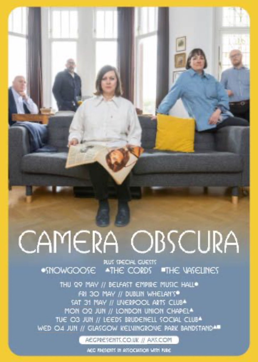 Excited to announce shows in Belfast on 29th May,  Dublin on 30th,  Liverpool Arts Club on 31st, London Union Chapel on 2nd June, Leeds Brudenell Social Club on 3rd, before our Kelvingrove Bandstand show on 4th. Pre sale to mailing list on sale tomorrow. General sale Friday.