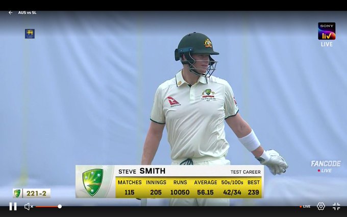 navicator's tweet image. Australian cricketer Steve Smith 
                  Achieved 
10,000-run mark in Test cricket, becoming the 15th player globally and the fourth Australian