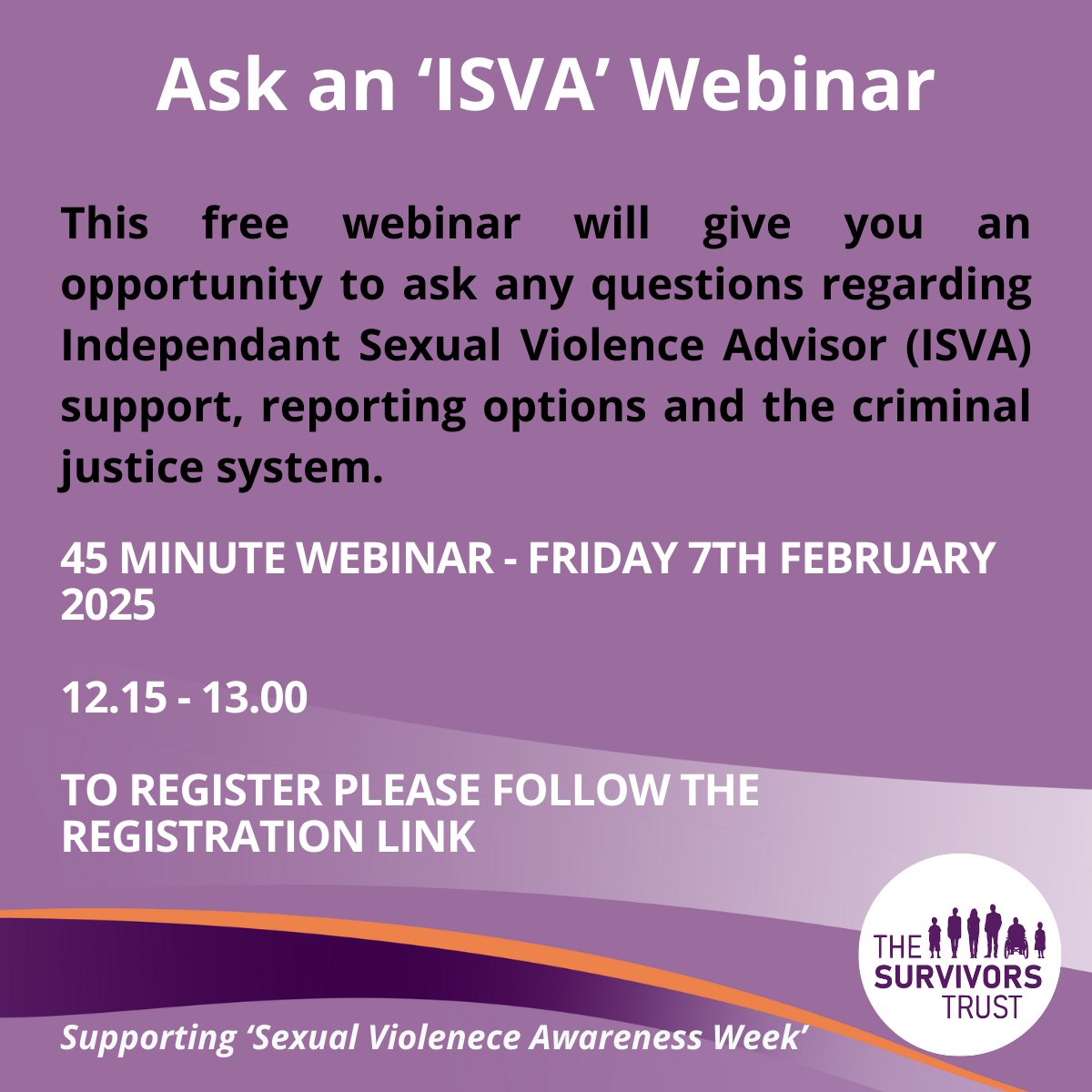 The Survivors Trust (@survivorstrust) on Twitter photo There are still spaces left for our Ask an 'ISVA' Webinar!
Questions can be sent in advance to: isvaproject@thesurvivorstrust.org
Please register using the following link: us02web.zoom.us/webinar/regist⦠There are still spaces left for our Ask an 'ISVA' Webinar!
Questions can be sent in advance to: isvaproject@thesurvivorstrust.org
Please register using the following link: us02web.zoom.us/webinar/registā¦