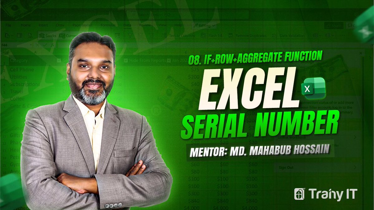 trainyit's tweet image. 🎯 Excel-এ IF, ROW, এবং AGGREGATE ফাংশন ব্যবহার করে Serial Number তৈরি করার সহজ পদ্ধতি! 🚀✨

#trainyit #exceltips #iffunction #rowfunction #aggregatefunction #serialnumber #excelformula #dataanalysis #microsoftexcel365 #onlinelearning