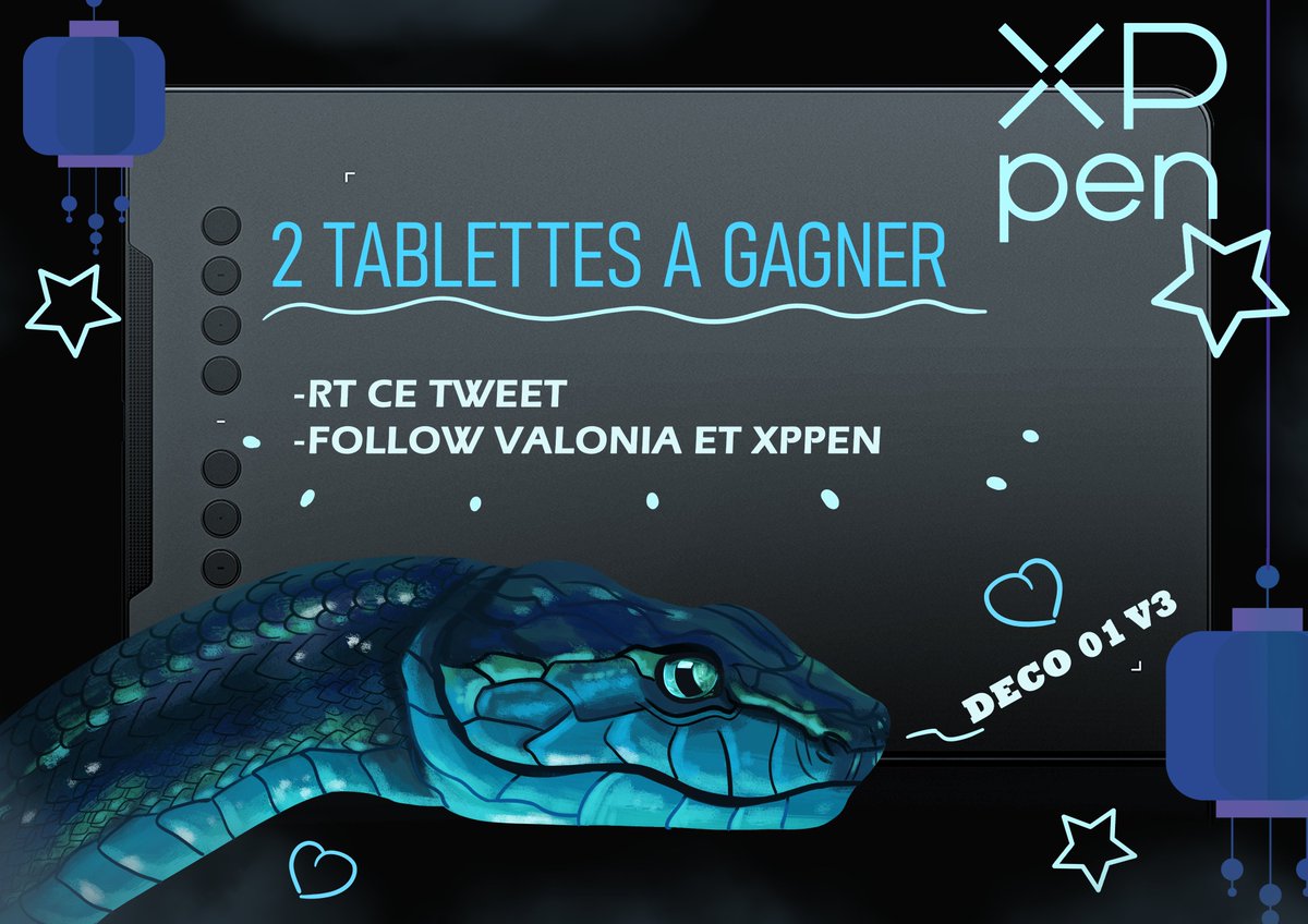 valonia_art's tweet image. 🌠[TIRAGE AU SORT]🌠
 Pour fêter le nouvel an Chinois, je vous fais gagner DEUX tablettes Deco 01 V3. Pour participer il suffit de :  

🐍- RT ce tweet
🐲- Me follow et @XPPentablette 
🍀- écétou
Tirage des gagnants le 20 février, bonne chance 💙