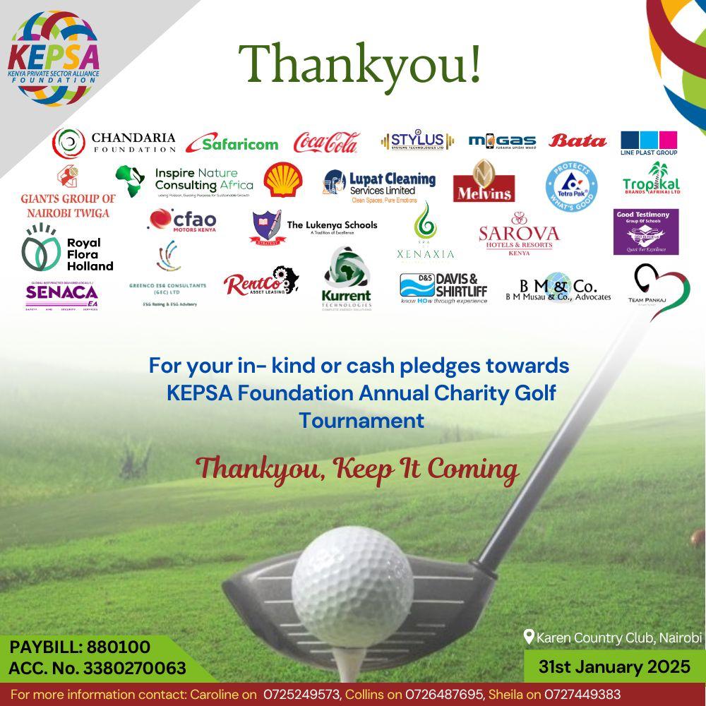 GreencoESG's tweet photo. GreenCo ESG Consultants is proud to be one of the sponsors of the @KepsaFoundation Annual Charity Golf Tournament. 

The tournament will be happening this Friday, the 31st of January, at Karen Country Club Nairobi. 

Will you be attending? https://t.co/m8Rfr6izpe