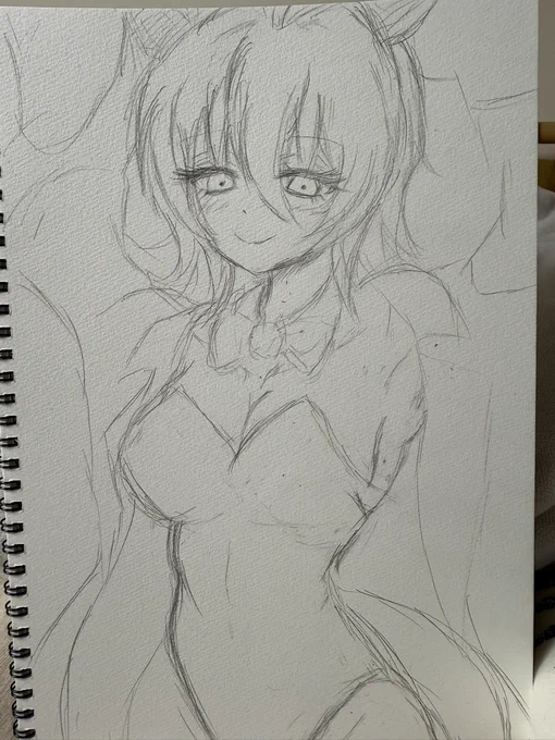 @Ikaeru_squid19 イカエルさんのバニタキ、とりあえずここまで描きました 
