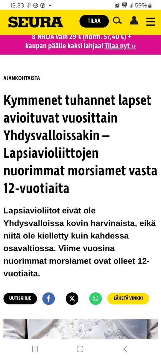 taskinen_reijo's tweet photo. Lapsiavioliitot on kielletty vain kahdessa Yhfysvaltojen osavaltiossa .Onko kukaan huolissaan näistä lapsista Amerikan " sivistysvaltiossa"? https://t.co/voLsiuWYEi