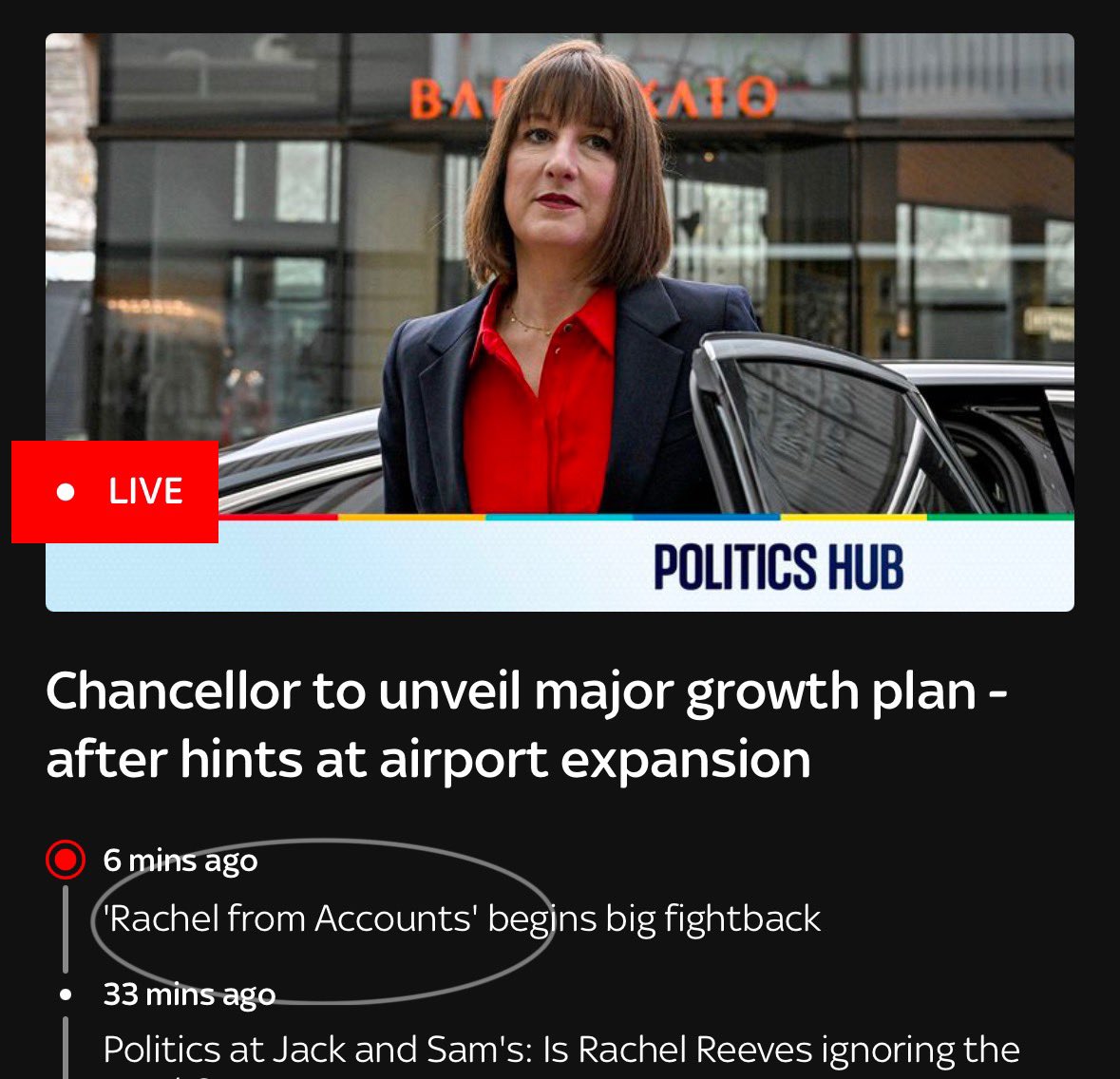 Sky News CONTINUING to refer to the chancellor as ‘Rachel from
Accounts’. Would they have referred to a male chancellor by an insulting nickname? Of course not.

It’s misogynistic and they’re repeating it.

This is GB News level shit.

<a href="/SkyNews/">Sky News</a>