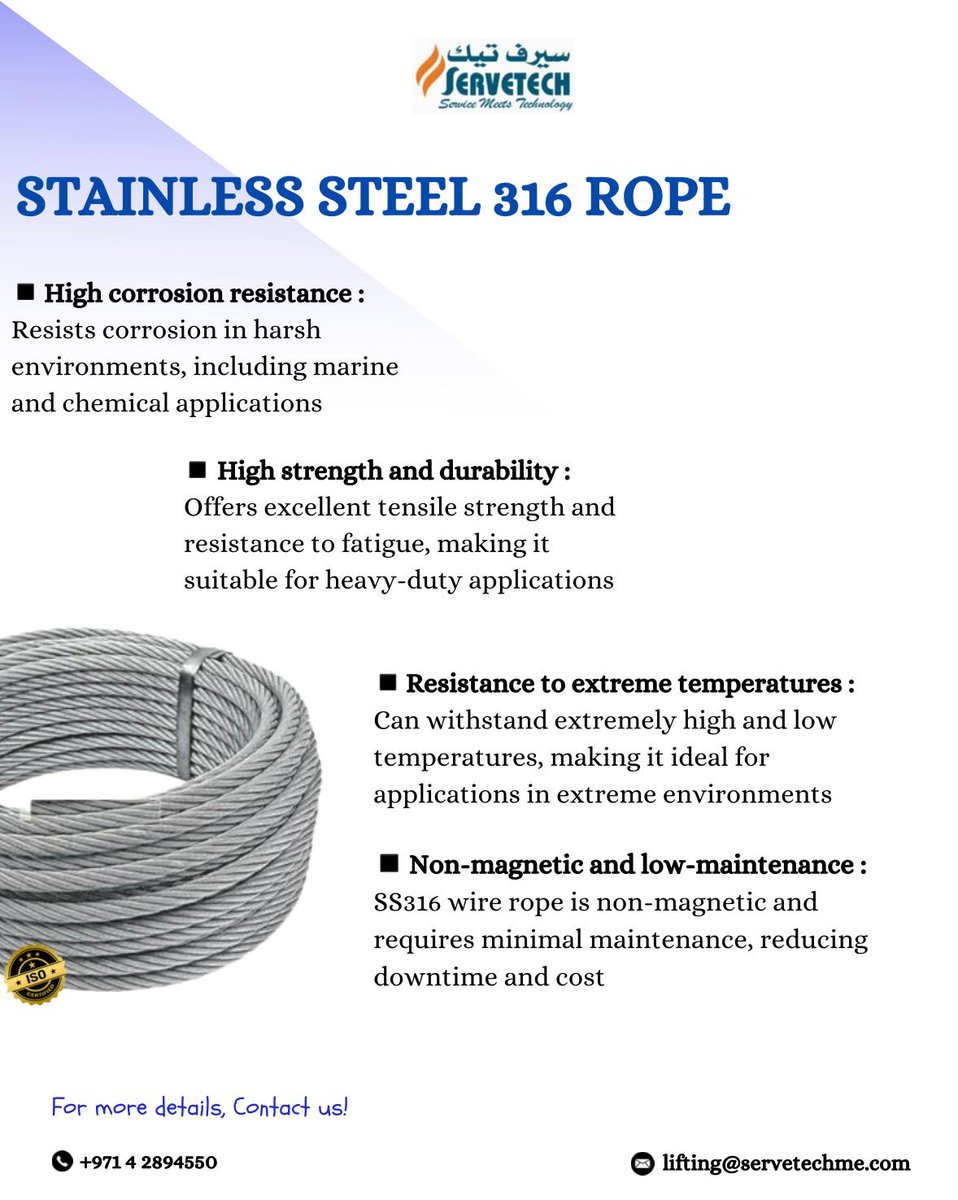 servetechliftng's tweet photo. Durable. Corrosion-resistant. Versatile. Stainless steel wire rope for all your industrial and marine needs! 

#stainlesssteel #wirerope #industrial #marine https://t.co/g7aBdDkJKy
