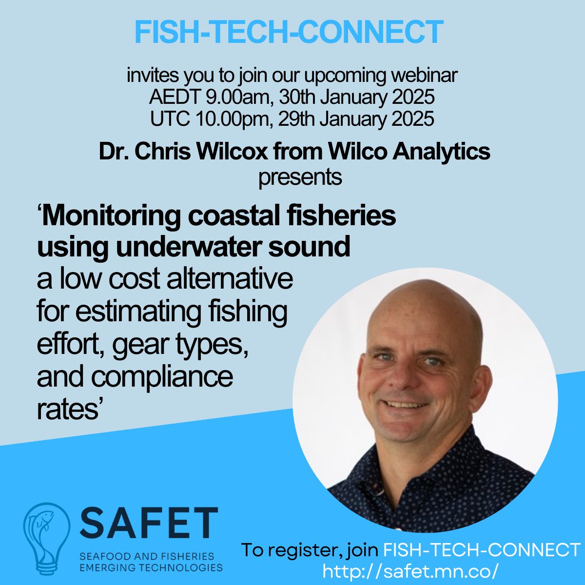 SeafoodEmerTech's tweet image. 📢 Sign up for our next webinar hosted by SAFET's FISH-TECH-CONNECT community platform. Join for free and access webinars, news, networks and more click - safet.mn.co Today, Dr. Chris Wilcox, Senior Director of @wildaid Marine program presents