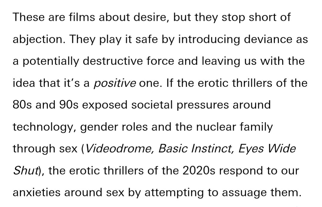 for <a href="/Dazed/">Dazed</a> i wrote about the new wave of erotic thrillers and how, after years of prudishness and moral sanctimony, "sex is back" in popular entertainment  – but saying what? dazeddigital.com/life-culture/a…