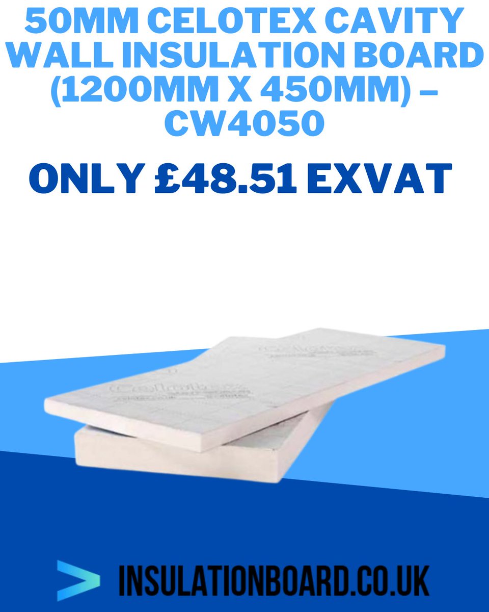 BoardInsulation's tweet image. Insulate your cavity walls with 50mm Celotex CW4050! 

High performance, Fast delivery,  Great price!

Only £48.51 ex VAT
Free delivery on orders over £350 +VAT
2-3 working day delivery

#insulationboard #insulationrolls 

insulationboard.co.uk/50mm-celotex-c…