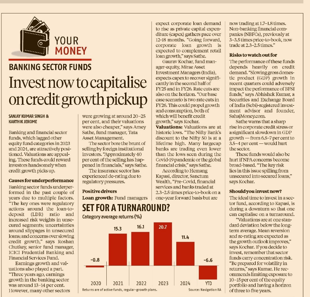 My article in Business Standard on whether this is a good time to enter banking and financial services funds: