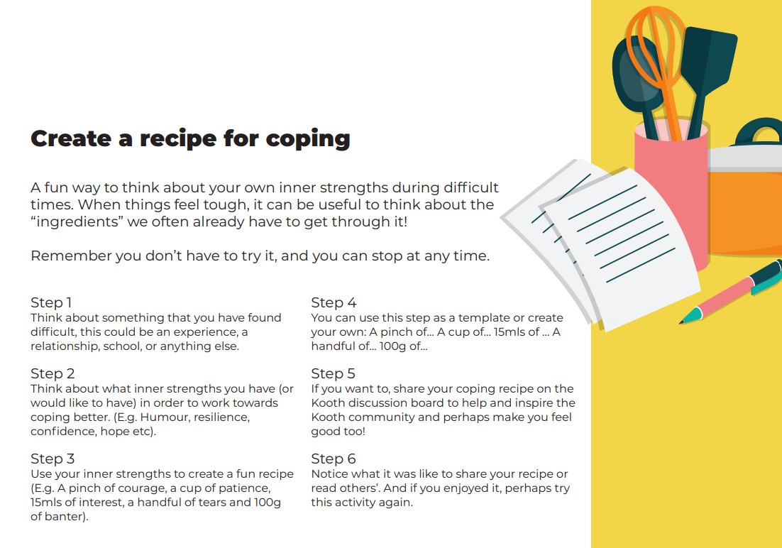 #MentalHealthMonday
As we start half term, why not check out some of our wellbeing activities over on kooth.com
You can also set your own goals, write your own articles, chat to other young people &amp; if you need professional support then we are here for you!

#Kooth