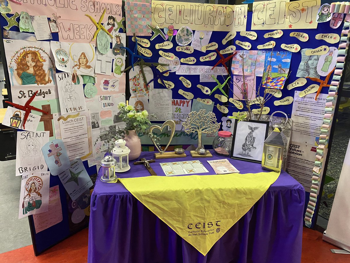 LronanLouise's tweet photo. In preparation for #ceiliuradhceist and #stbrigids day we celebrate the pride we take in being a @CeistTrust school and putting our values into action daily. Our school chaplain @RoisinMcKeon1 and our Ember Team have been busy #CatholicSchoolsWeek 🙏🏻 https://t.co/FaPzzfKDOB