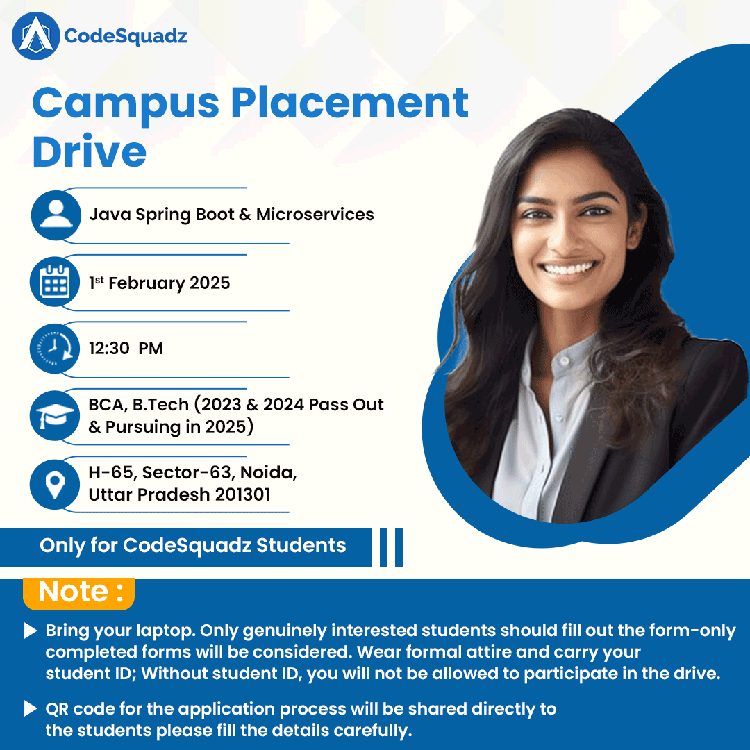 appsquadzedu's tweet photo. 🚨 Campus Placement Drive Alert 🚨
💼 Job Role: Java Spring Boot & Microservices
👉 Apply Now: https://t.co/Wte1VeAXV2
💻 Don’t miss this opportunity to launch your career in tech!
#placementdrive #career #growth #career #java #javaspringboot #microservices #codesquadz https://t.co/Q8HKsBylIs