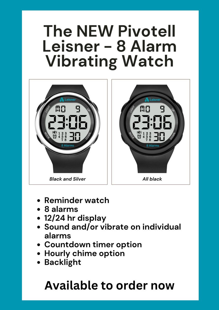 Pivotell are pleased to introduce the NEW Pivotell Leisner 8 Alarm Vibrating Watch
