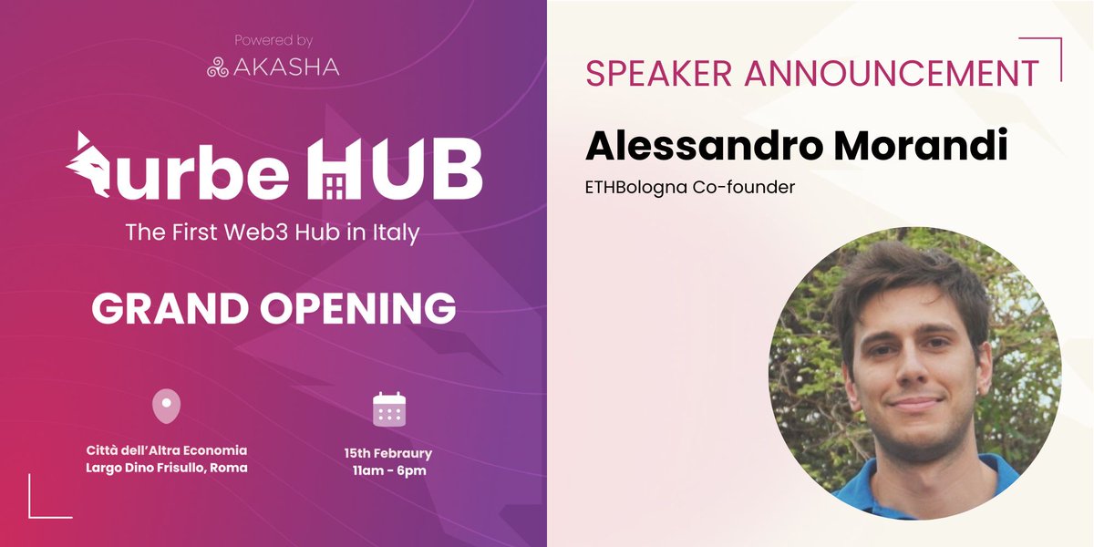 urbeEth's tweet photo. 🎙️ Urbe Hub Grand Opening Speaker Announcement!

We’re excited to welcome @morandalex0_0, co-founder of @ethbologna, as a speaker on February 15th.

He’ll share his journey building Bologna's first web3 community. 

Less than three weeks to go, don’t miss it! Register now, link in the first comment. 🚀
