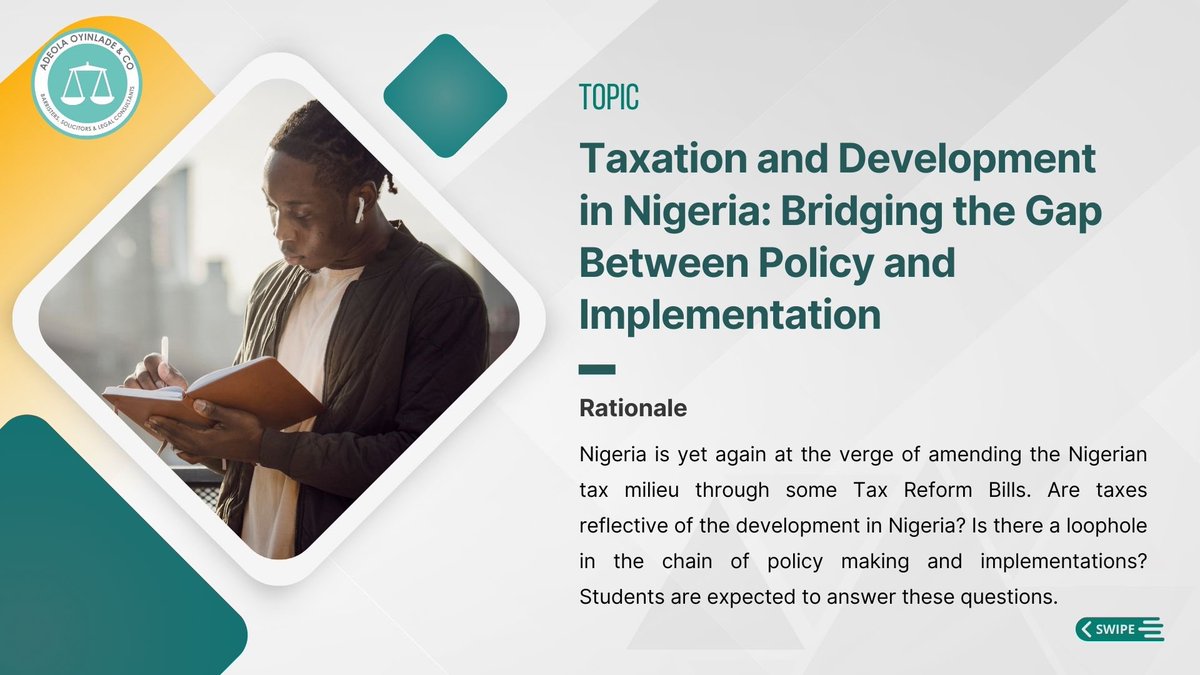 adeolaoyinlade_'s tweet photo. Attention Nigerian Law Students! 🏛️ 

Showcase your legal prowess in the 2025 Adeola Oyinlade & Co National Essay Competition! 
Write, win, and make your mark on tax reform discussions. Prizes await, including internships and cash rewards. 

Deadline: February 21, 2025.  For further details, please visit https://t.co/GyJIz4zECp
Let your ideas shape Nigeria’s future! 💼✨

#EssayCompetition #LawStudents #LegalWriting #Nigeria #TaxationAndDevelopment #Scholarships #StudentOpportunities #FutureLeaders #LegalProfession #AdeolaOyinladeAndCo