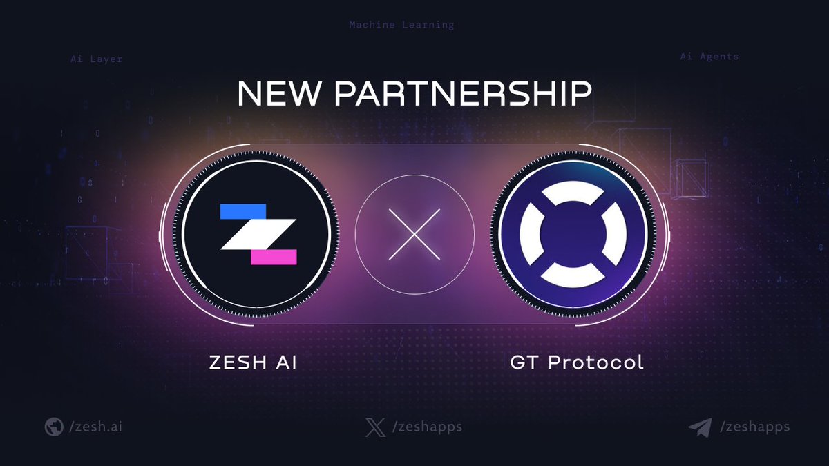 Zesh AI Layer (@zeshapps) on Twitter photo Zeshians, meet our newest partner, GT Protocol.
<a href="/GT_Protocol/">GT Protocol</a> is a Web3 AI execution protocol powered by $GTAI token.
It features an AI Agents Builder that enables the creation of personalized AI agents for seamless crypto and non-crypto integrations, revolutionizing how users Zeshians, meet our newest partner, GT Protocol.
<a href="/GT_Protocol/">GT Protocol</a> is a Web3 AI execution protocol powered by $GTAI token.
It features an AI Agents Builder that enables the creation of personalized AI agents for seamless crypto and non-crypto integrations, revolutionizing how users