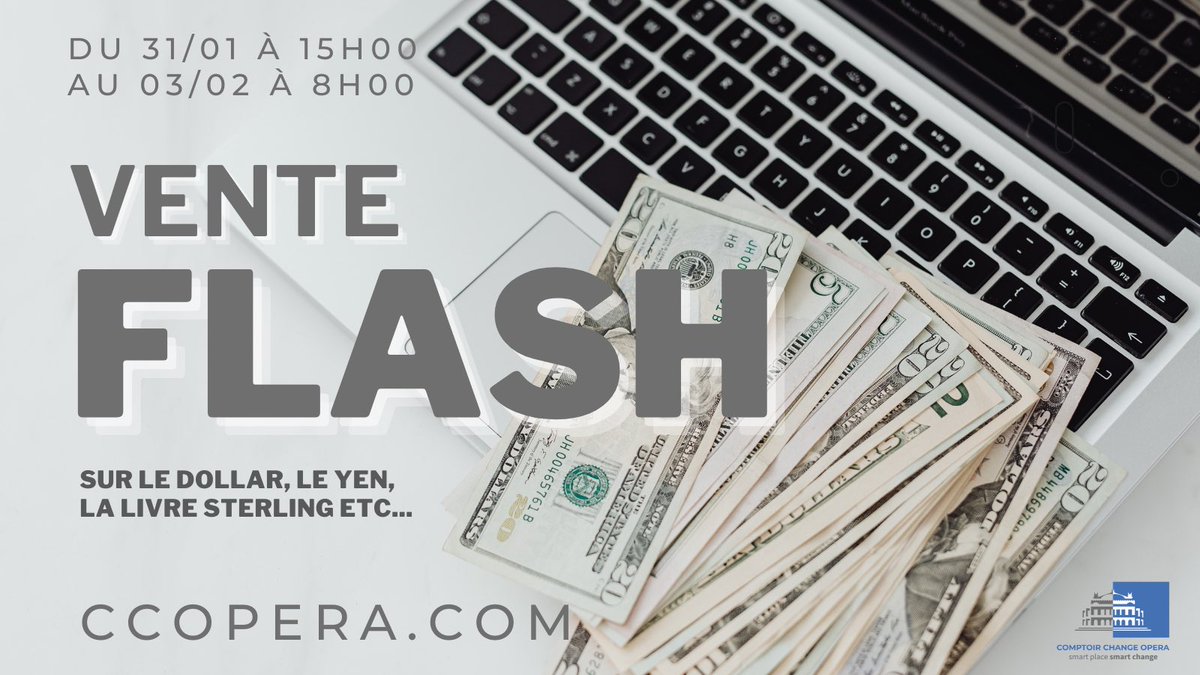 ccopera's tweet photo. Le comptoir change opéra fait sa première vente flash de l’année ! Dollar, yen, franc suisse, dollar canadien, livre sterling et d’autres encore.
Démarrage ce vendredi à 15h !
Toutes les infos sur https://t.co/EAxyAJvp7L https://t.co/6ex713nu2J