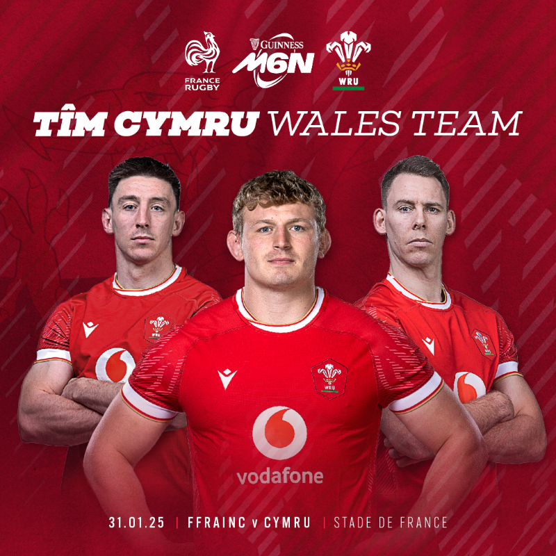 WelshRugbyUnion's tweet photo. 🚨 𝗧î𝗺 𝗖𝘆𝗺𝗿𝘂 🏴󠁧󠁢󠁷󠁬󠁳󠁿

Here is your Wales 2️⃣3️⃣ for our @SixNationsRugby opener 🆚 @FranceRugby on Friday night at the Stade de France, 20:15 KO! 🔥👇

#GuinnessM6N | #FRAvWAL