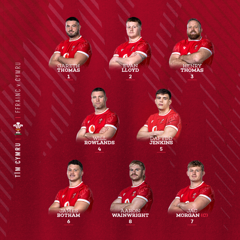 WelshRugbyUnion's tweet photo. 🚨 𝗧î𝗺 𝗖𝘆𝗺𝗿𝘂 🏴󠁧󠁢󠁷󠁬󠁳󠁿

Here is your Wales 2️⃣3️⃣ for our @SixNationsRugby opener 🆚 @FranceRugby on Friday night at the Stade de France, 20:15 KO! 🔥👇

#GuinnessM6N | #FRAvWAL