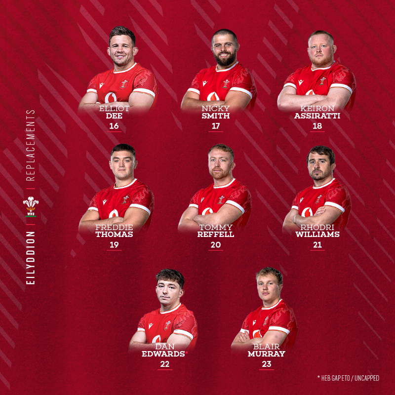 WelshRugbyUnion's tweet photo. 🚨 𝗧î𝗺 𝗖𝘆𝗺𝗿𝘂 🏴󠁧󠁢󠁷󠁬󠁳󠁿

Here is your Wales 2️⃣3️⃣ for our @SixNationsRugby opener 🆚 @FranceRugby on Friday night at the Stade de France, 20:15 KO! 🔥👇

#GuinnessM6N | #FRAvWAL