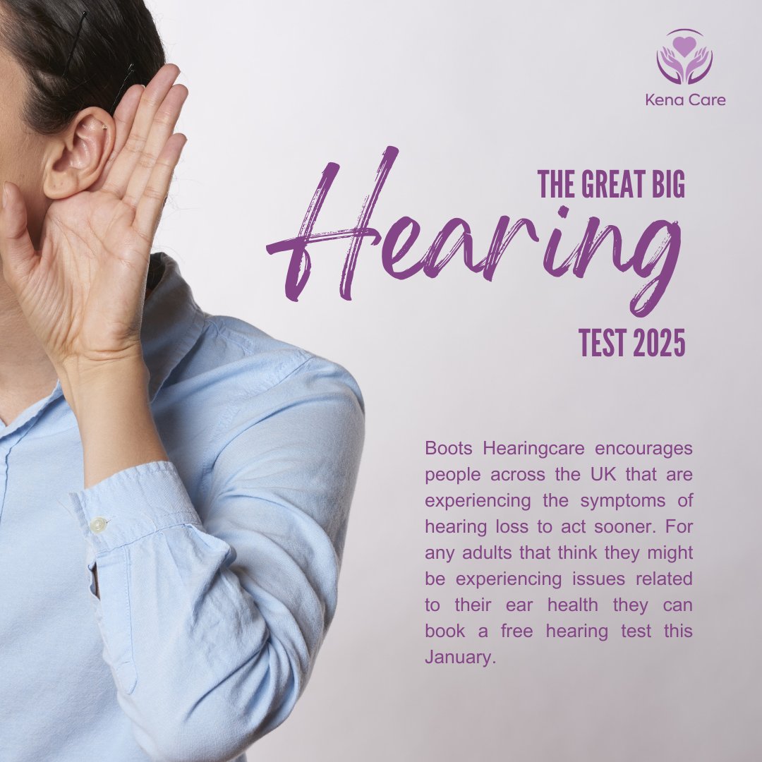 KenaCare's tweet photo. It is not too late, all you need to do is:

- Head to Boots Hearingcare and book a free hearing test.
- Select a time and date that best suits your availability in January.
- Educate others on the symptoms and side effects of hearing loss.

#TheGreatBigHearingTest #kenacare https://t.co/ATc27D35uy