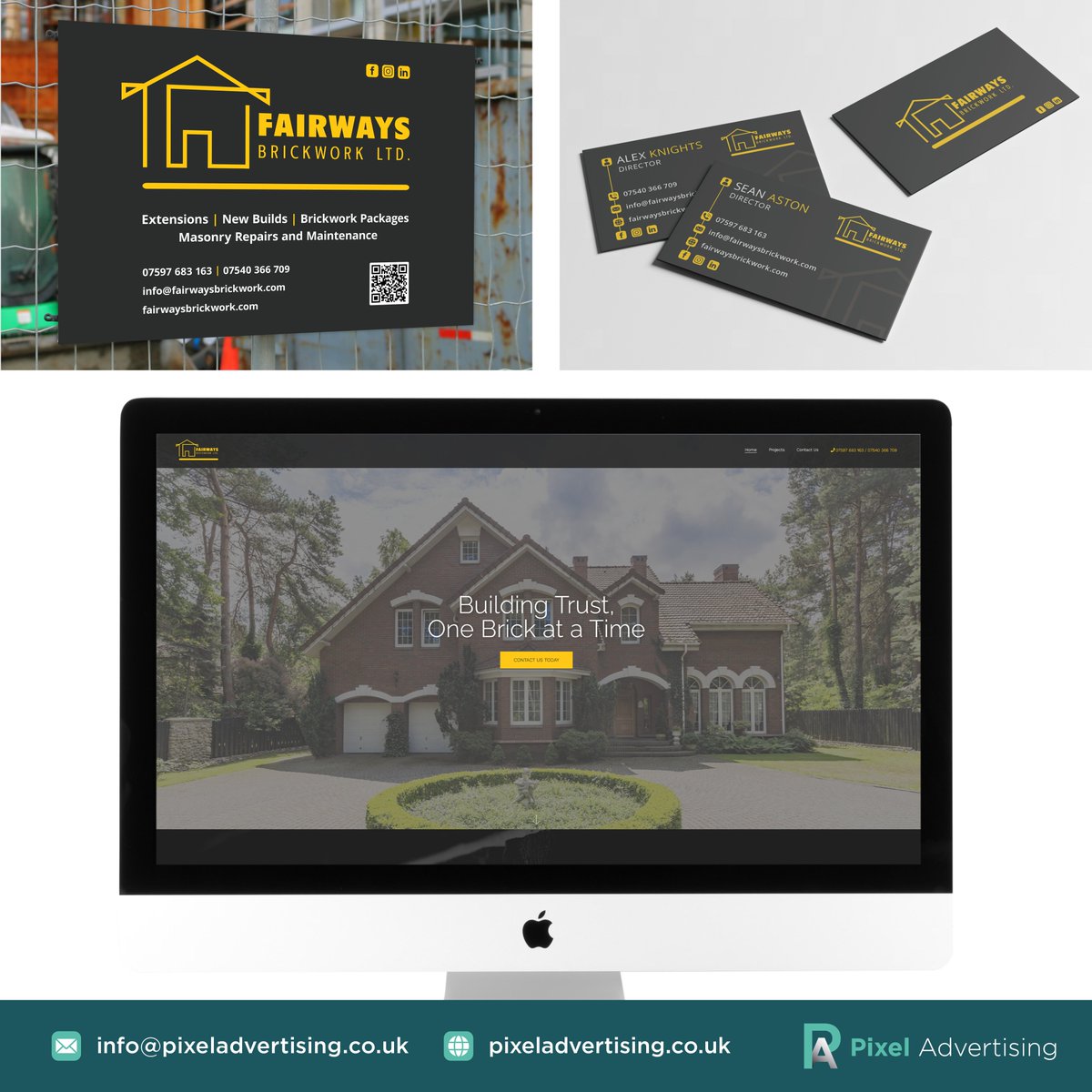 We've been working with our friends at @fairwaysbrickwork on a fresh new look! Website, business cards and signage – all designed to represent the quality of their work. 
#branding #business #brickwork #fairwaysbrickwork