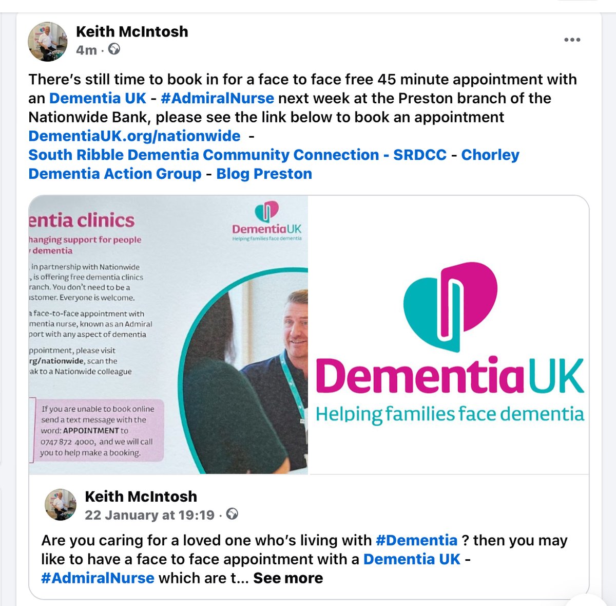 Keith McIntosh (@keithmctosh) on Twitter photo Are you caring for a loved one who’s living with #Dementia ? there’s still time to book in for a personal appointment with a <a href="/DementiaUK/">Dementia UK</a> - #AdmiralNurse next week at the Preston branch of the Nationwide Bank , please see DementiaUK.org/nationationwide to book your appointment Are you caring for a loved one who’s living with #Dementia ? there’s still time to book in for a personal appointment with a <a href="/DementiaUK/">Dementia UK</a> - #AdmiralNurse next week at the Preston branch of the Nationwide Bank , please see DementiaUK.org/nationationwide to book your appointment