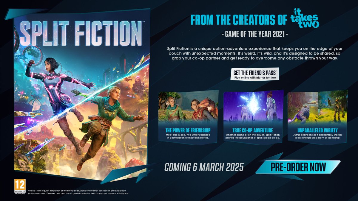 Split Fiction available to pre-order now at £38.75 on PS5 and Xbox Series X ---->> gamesoldseparately.co.uk/collections/sp…