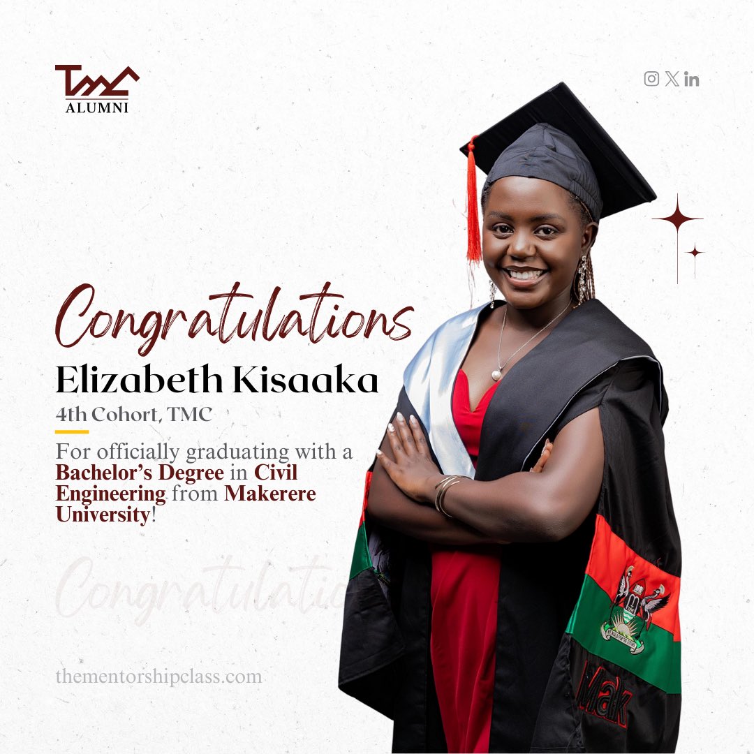Congratulations, Elizabeth Kisaaka! Your journey in Civil Engineering at Makerere University has been nothing short of inspiring.⭐️

This achievement is a reflection of your hard work and passion for making a difference.✨