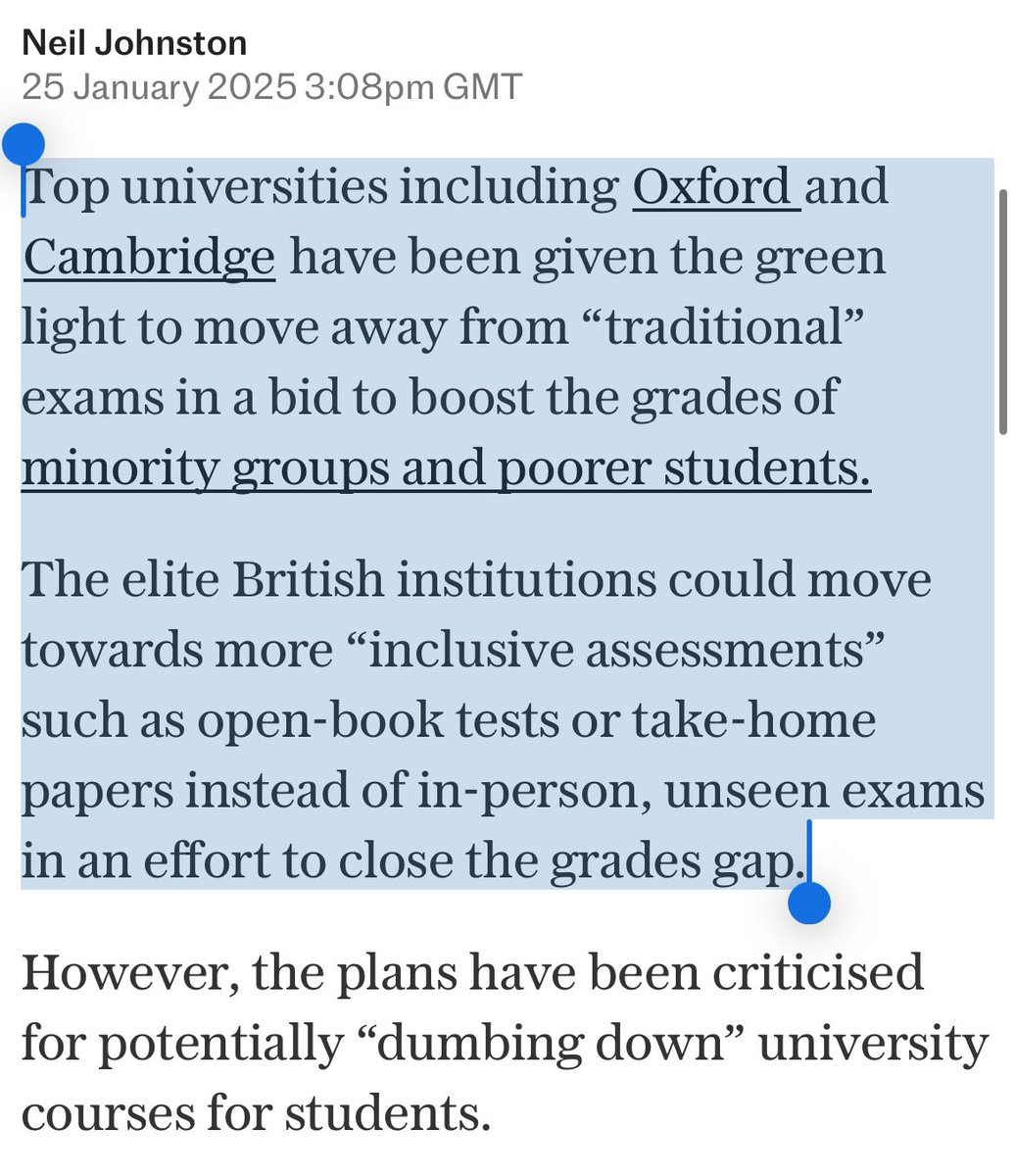 Emma_A_Webb's tweet image. This policy is racist, and it will completely devalue the degree. 

telegraph.co.uk/news/2025/01/2…