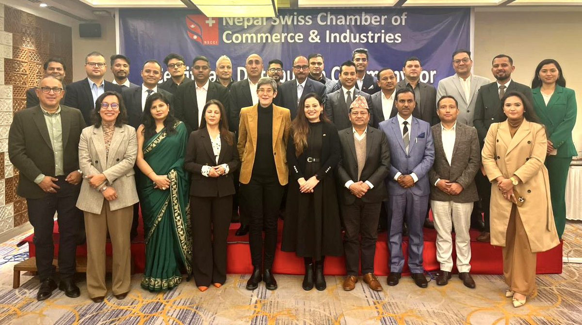SwissAmbNepal's tweet photo. Great to see continued collaboration between Switzerland and Nepal, fostering opportunities for trade, investment, and business. Through initiatives like the fact-finding mission with @NSCCI, Swiss companies will explore Nepal’s booming infrastructure sector in March. #AidtoTrade https://t.co/sFEbxDIqpb