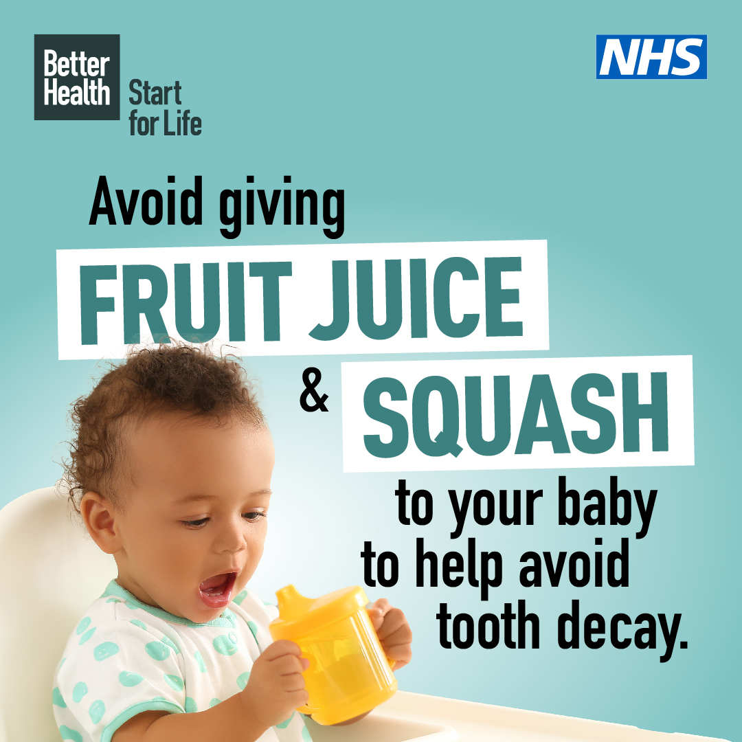 Did you know sugary drinks can cause tooth decay in babies?

Avoid sweet drinks like squash, fizzy pop, milkshakes and fruit juice during weaning, to prevent tooth decay. Even baby and toddler drinks can contain sugar. 

For more tips and advice, go to: bit.ly/3X1DElh