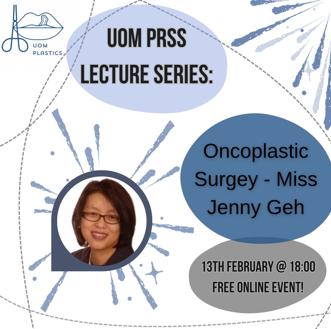 uomplastics's tweet image. PRSS Lecture Series: a look into Onco-plastic Surgery by Miss Jenny Geh! 

Her lecture will be help Online on Thursday 13th February at 18:00. Sign up now!! 

Link in our Bio and Below: 

app.medall.org/event-listings…