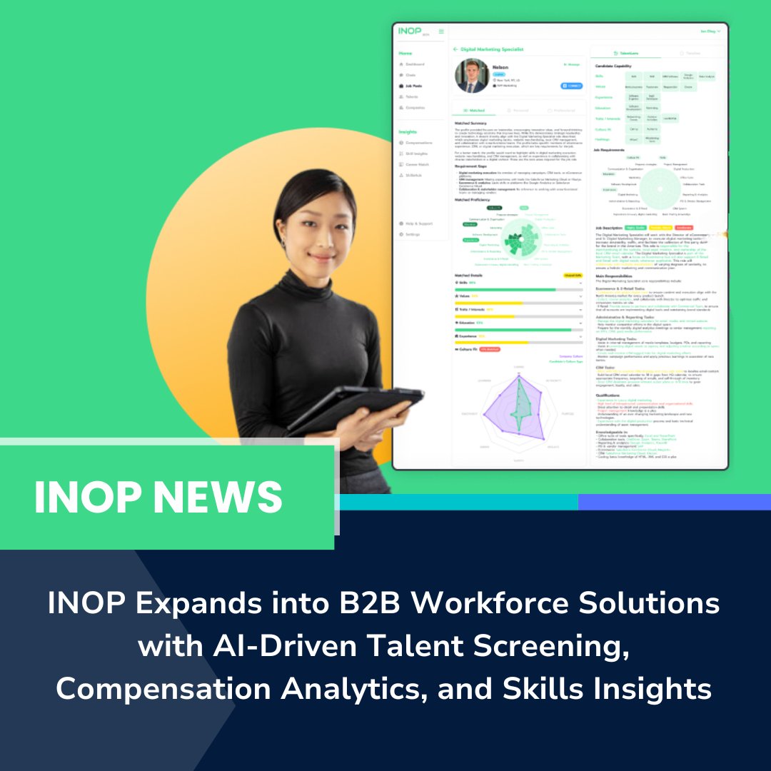 INOP_ai's tweet image. 🚀 Exciting News!
INOP is officially expanding into B2B workforce solutions.

👉 inop.ai/inop-expands-i…

#AIRecruitment #HRTech #WorkforceIntelligence #FutureOfWork #Compensationanalysis #Skillsgapinsights